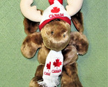 15&quot; CANADA MOOSE PLUSH IMPRESSIONS STUFFED ANIMAL TAN RED WHITE KNIT HAT... - $22.50