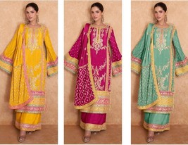 Palazzo Suit dupatta designer embroidery Chinnon Readymade Party wear Fr... - $101.44