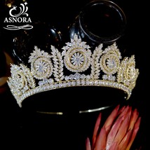 High-Quality CZ Queen Crown, Bridal Headband For Women, Wedding Golden Headdress - £117.00 GBP