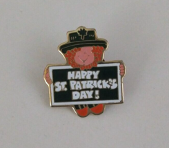 Happy St. Patrick&#39;s Day! Leprechaun Holding Sign Enamel Lapel Hat Pin - £5.81 GBP