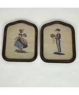 Vintage Needlepoint Framed Wall Art Woman in Bonnet Man with Flowers - $1,384.02 MXN