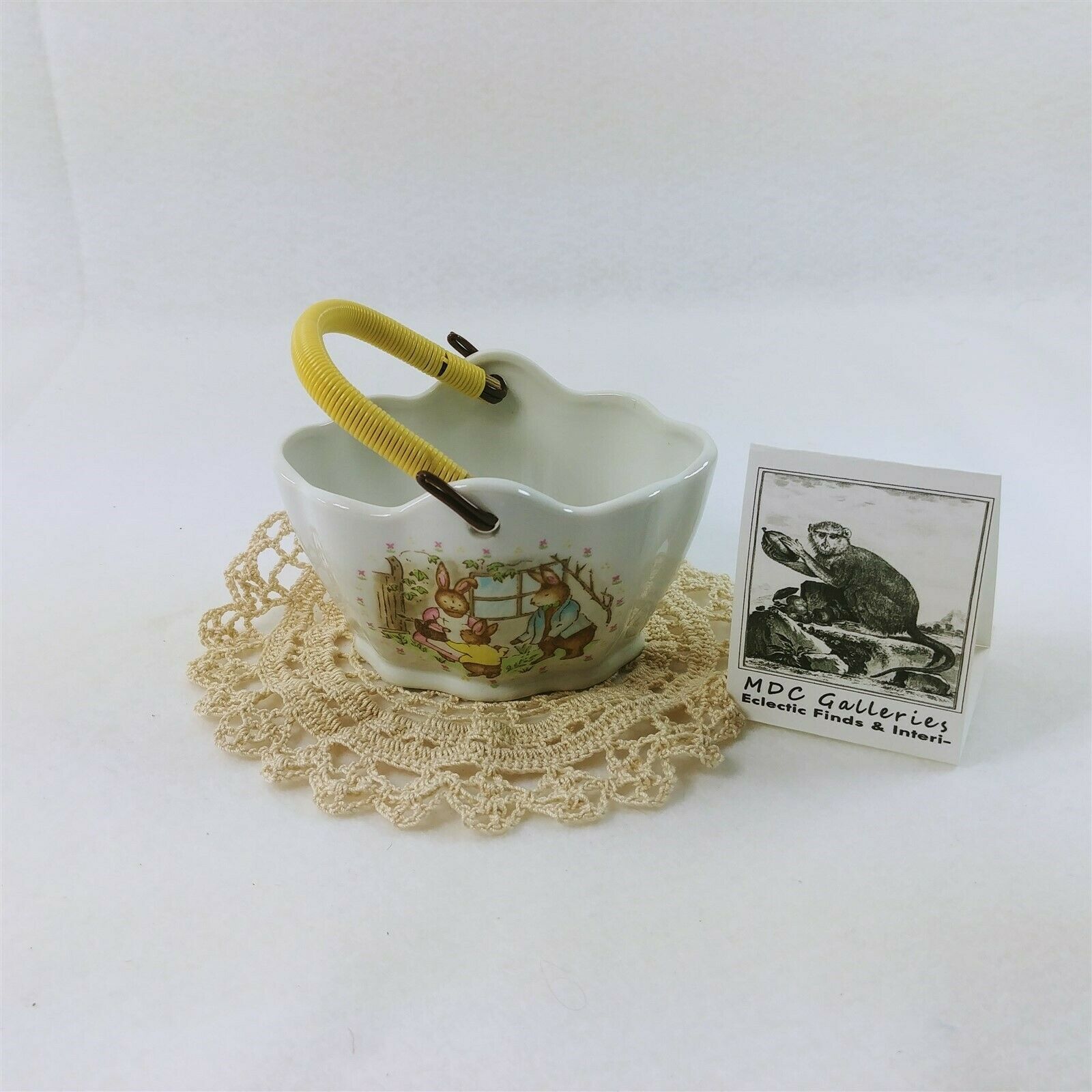 Primary image for Candy Dish Basket Ceramic with Handle Bunny Motif Wicks N Sticks Japan