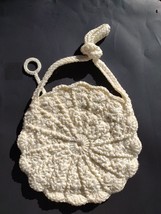 Handmade Off-White Round Scalloped Macrame Zippered Shoulder Bag Purse - £20.35 GBP