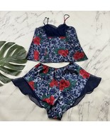 Honors Womens Vintage Satin Pajama Matched Set Size L Blue Floral Lounge... - $35.19 CAD