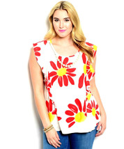 Viva You Ladies White Floral Top Cap-Sleeve W/Necklace Size 2XL - £19.97 GBP