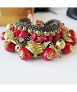 EleganceWithFlair Coral Chips Coral beads with brass bells and sea creat... - $473.21 MXN