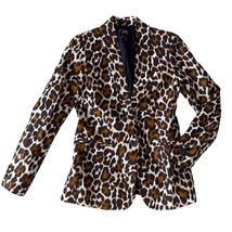 J Crew Parke Blazer Womens Size 2 Linen Blend Leopard Animal Print Jacket - £29.90 GBP