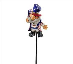 Star Spangled Gnome Garden Stake 40.8" high Double Pronged Resin with Iron Blue