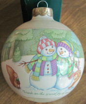 2001 Hallmark Friendship Christmas Ornament Glass Ball Snowman Forest Animals - £10.90 GBP