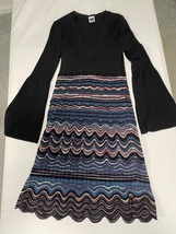 Missoni Long Sleeve V-neck Knitted Midi Dress size 10 black/blue multicolored - £33.81 GBP