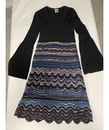 Missoni Long Sleeve V-neck Knitted Midi Dress size 10 black/blue multico... - $45.00