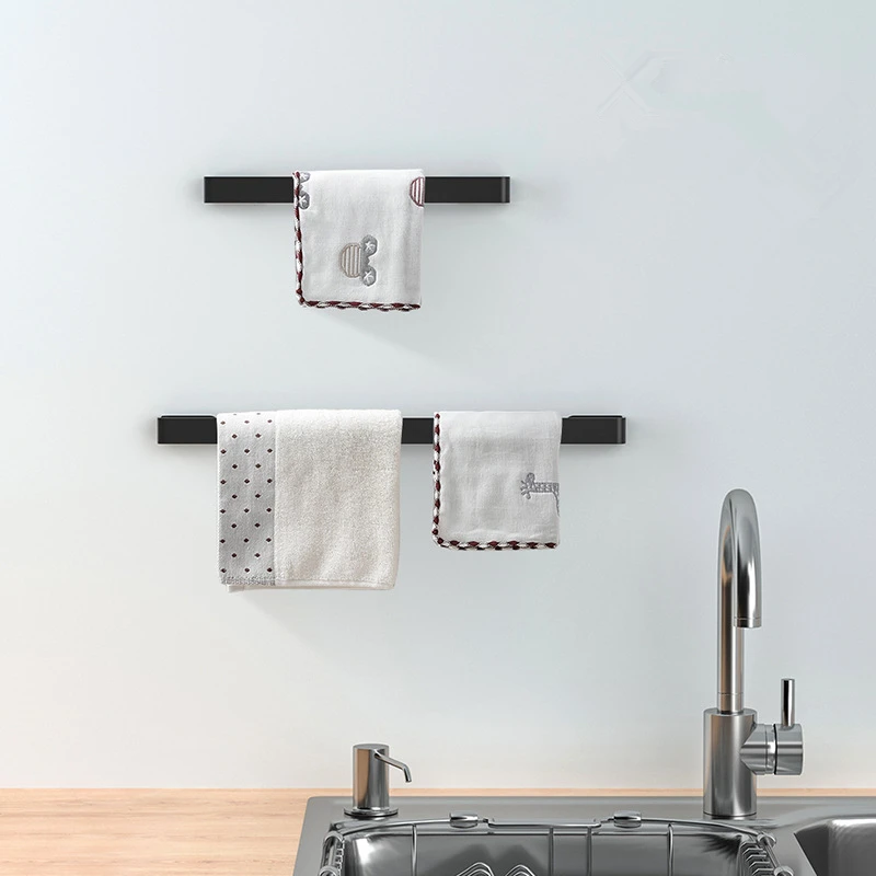 House Home Nail-free Stainless steel Black Towel Bar Single Towel Rack B... - £28.94 GBP