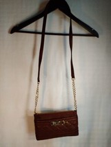 Calvin Klein Soft Leather Brown Gold Small Handbag Purse RN54163 CA57151 - £32.53 GBP