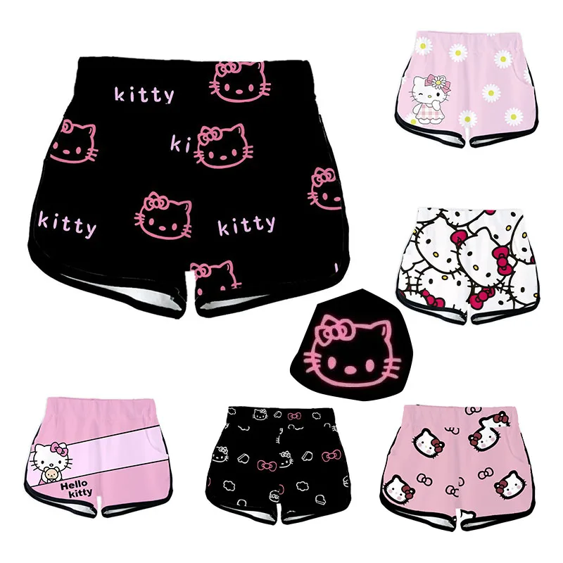 11 Styles Kawaii Hello Kitty Shorts Cartoon Sanrioed Kt Cat Home Pants Casual - £14.47 GBP