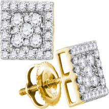 10kt Yellow Gold Womens Round Diamond Square Cluster Stud Earrings 1/2 Cttw - £400.91 GBP