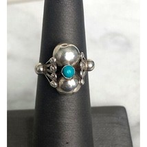 Modernist Taxco 925 Sterling Silver And Petite Turquoise Ring , Adjustable Sky - $33.46