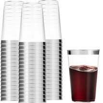 100 Silver Plastic Cups 16 Oz Clear Plastic Cups Tumblers Silver Rimmed Cups Fan - £40.49 GBP