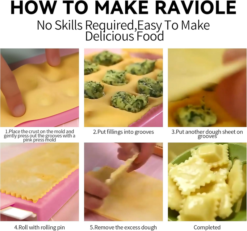 8Pcs Ravioli Mold Set- 3 Rectangle Ravioli Maker Press + Dumpling/Pasta Cutter,  Item image 4