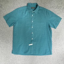 Tasso Elba Shirt Adult Large Silk Blend Teal Button Up Casual Camp Prepp... - $18.50