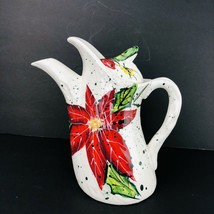 Poinsettia Christmas Ceramic Teapot Lid Bella Casa Ganz Holiday Decor - £35.96 GBP