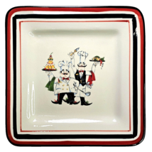 Tabletops Gallery Square 8.75” Platter 3 Chefs White With Black &amp; Red Bo... - $22.99