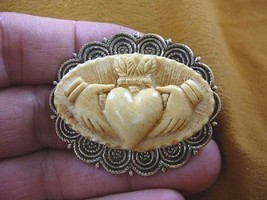 cm38-73) traditional CLADDAGH heart hands ivory CAMEO Pin Pendant Jewelry brooch - £25.87 GBP