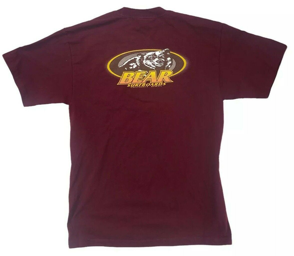 Primary image for Bear Surfboards T-Shirt Size Large Logo Burgundy 1980's Surf Graphic
