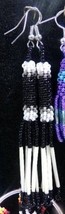 Native American Beaded Porcupine Quill Dangle Earrings Black White Beads - $559.01 MXN