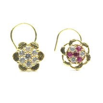 2pc Set Gold Plated Indian Ethnic Floral Nose Stud CZ Twisted nose ring 22g - £12.08 GBP