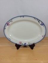 Oneida Porcelain Blue Lattice 12&quot; Oval Platter Serving Plate Pink Flowers - £11.98 GBP