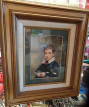 Vintage Framed Little Boy In Blue With Black DOG-NICE Pre Owned Condition - £78.94 GBP
