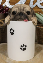 Ceramic Pug Puppy Dog Hiding and Peeking Dry Storage Jar With Paw Prints... - £31.96 GBP