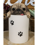 Ceramic Pug Puppy Dog Hiding and Peeking Dry Storage Jar With Paw Prints... - £31.26 GBP