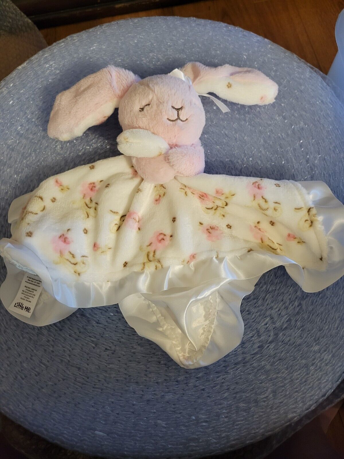 Little Me Lovie Bunny Rabbit Baby Snuggle Security Blanket Pink Lovey Satin Back - $19.00