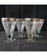 Set 4 Footed 4 Oz Cocktail Juice Tumblers Lotus Glass Springtime Etching... - $54.70 CAD