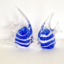 Glass Kissing Fish Sculpture Pair Blue White - £19.89 GBP