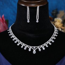 New Luxury Wedding Party Zircon Bridal Jewelry Dress Sets 2pcs Necklace For Wome - £57.24 GBP