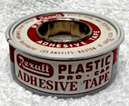 Vintage Rexall Plastic Pro-Cap Adhesive Plaster Tape Tin 2 1/4 x 7/8 Inches - £7.52 GBP