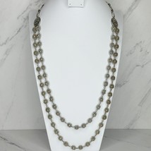Chico&#39;s Silver Tone Beaded Chunky Double Strand Necklace - £13.40 GBP