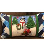 December Christmas Snow Man &amp; Sleigh Pillow - $25.00