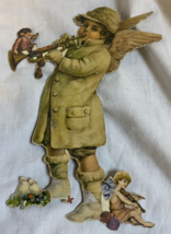 Vintage B Shackman Victorian Snow Angel Cut-Out Holding Trumpet 10” - £11.14 GBP