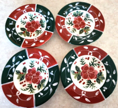 Enesco Julie Ueland Salad Plates Floral Christmas Holidays Vintage 2003 Lot of 4 - £24.59 GBP