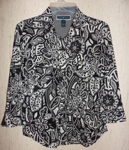 New Womens Karen Scott Black &amp; White Floral Print Blouse Size S - $23.33