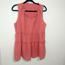Womens XL Salmon Pink  Sleeveless Top Ruffled Neckline and Hem Boho - €11,20 EUR