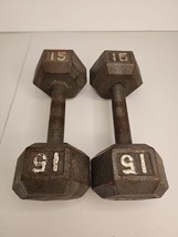 15 LB Cast Iron Hex Dumbbell Hand Weights Set Of 2 Weights 30 LB Total - $41.68
