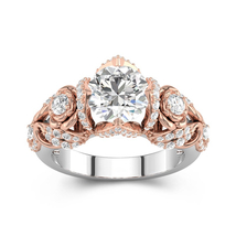 Rose Gold Engagement Ring With Rose And Leaf Fake Diamond Inlaid stakeble Ring  - £121.80 GBP