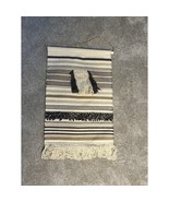Handwoven Tapestry w/ Fringe Home Decor Boho Farmhouse Morracan Cream Black - $929.43 MXN