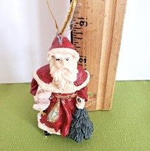 Santa Claus Father Christmas with Tree Sled Ornament/Figurine 3&quot; Tall Resin - £3.94 GBP