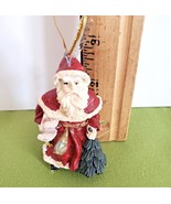 Santa Claus Father Christmas with Tree Sled Ornament/Figurine 3&quot; Tall Resin - £3.86 GBP
