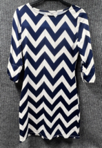 Blue White Zig Zag Womens Small Dress  Decorative Button Up Long Sleeves... - $23.61